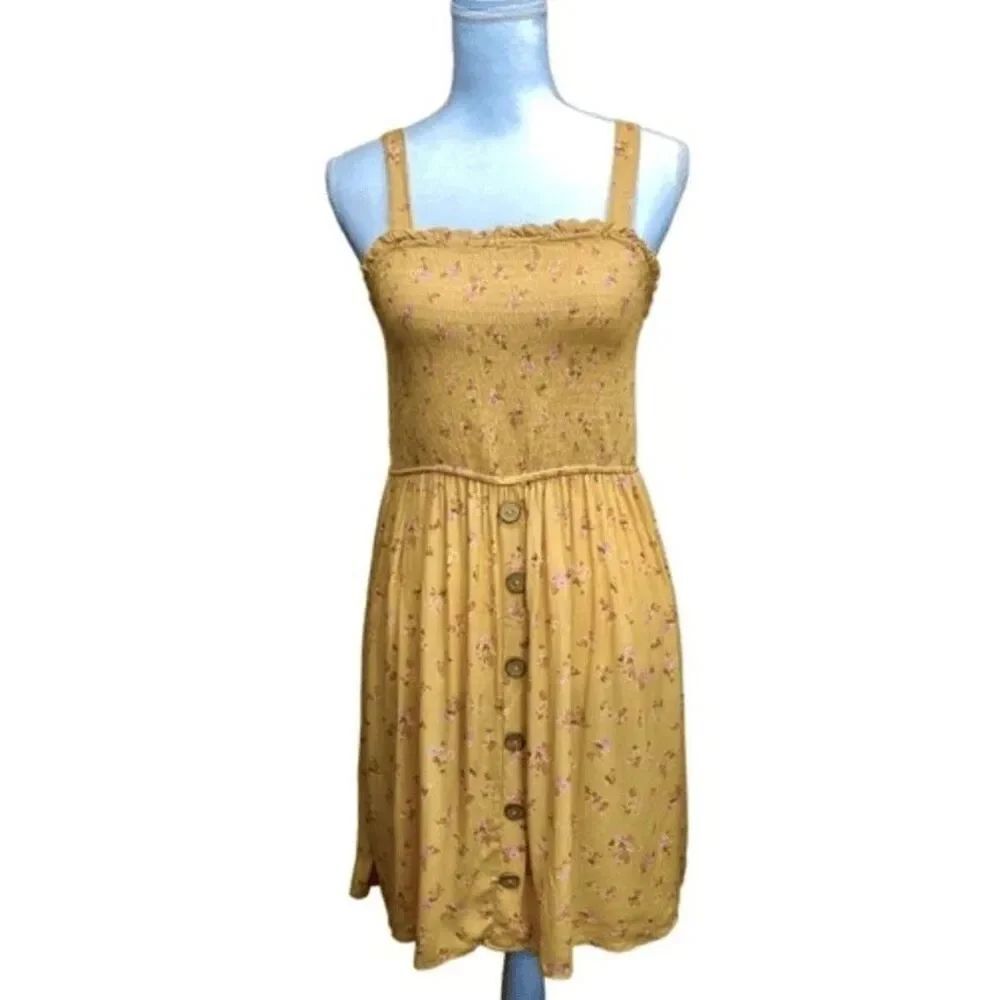 NWT Pink Rose Yellow Floral Spaghetti Strap Lightweight Summer Dress Size Large